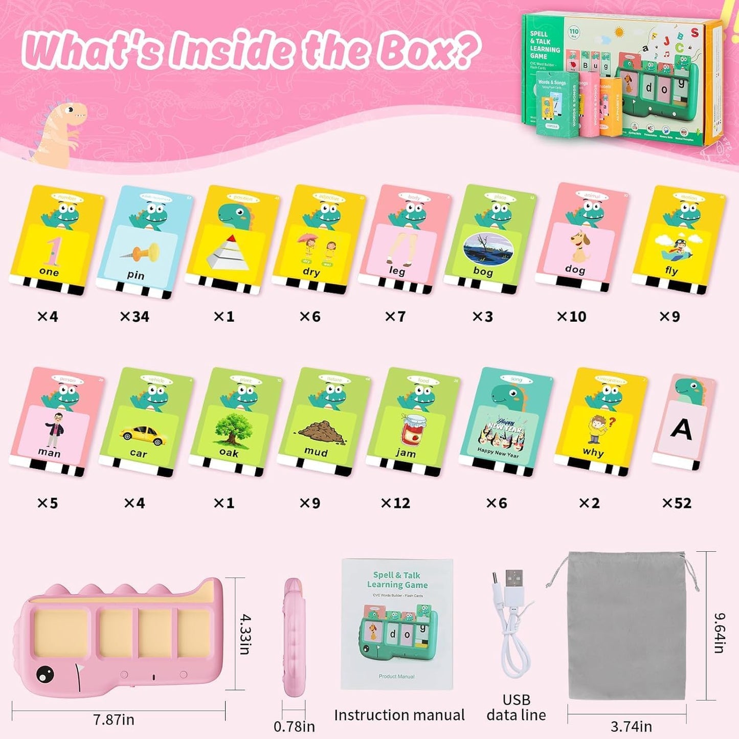 Jeu d’orthographe interactif: 110 Cartes Montessori Parlantes en Anglais  "Rose"