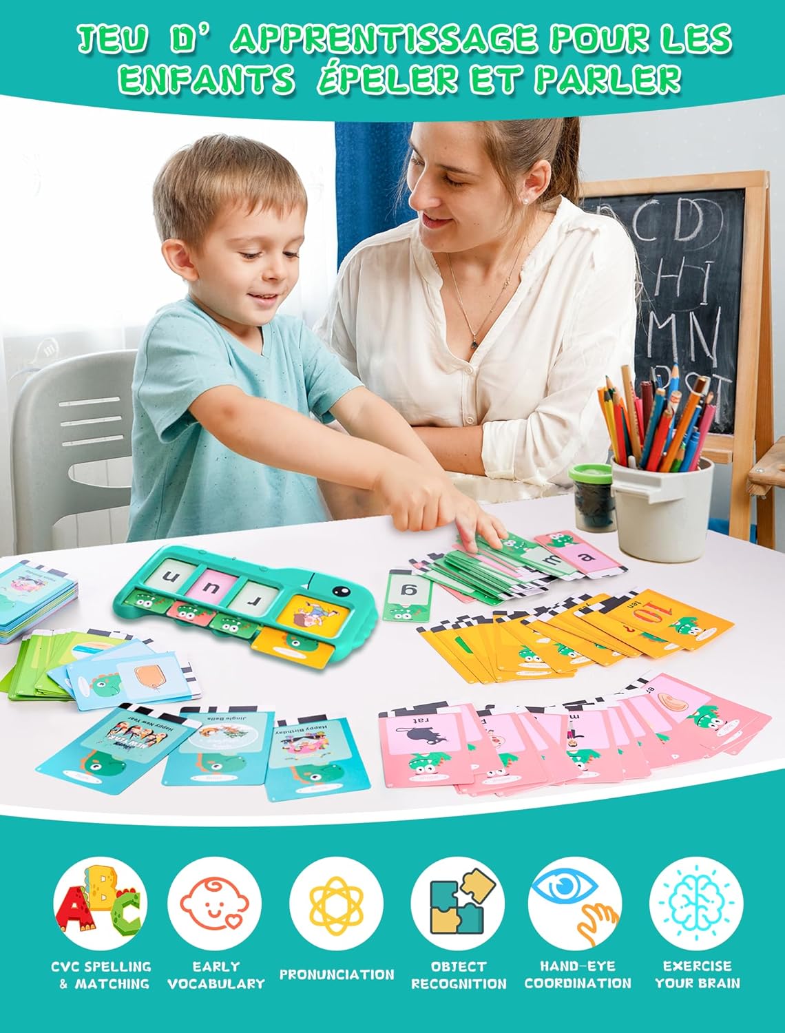 Jeu d’orthographe interactif: 110 Cartes Montessori Parlantes en Anglais "Vert"